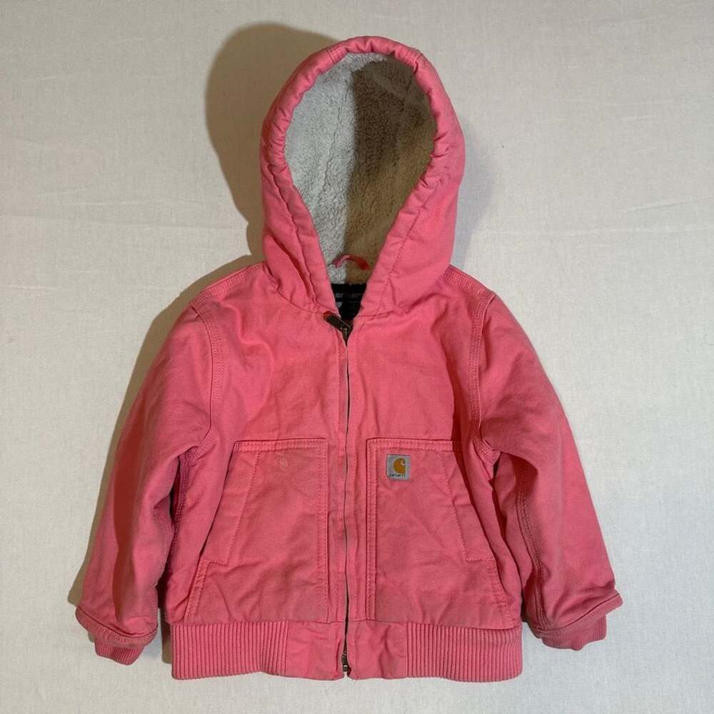 Carhartt Toddler Girls Pink Sherpa-Lined Canvas Hooded Active Jacket Size 24M